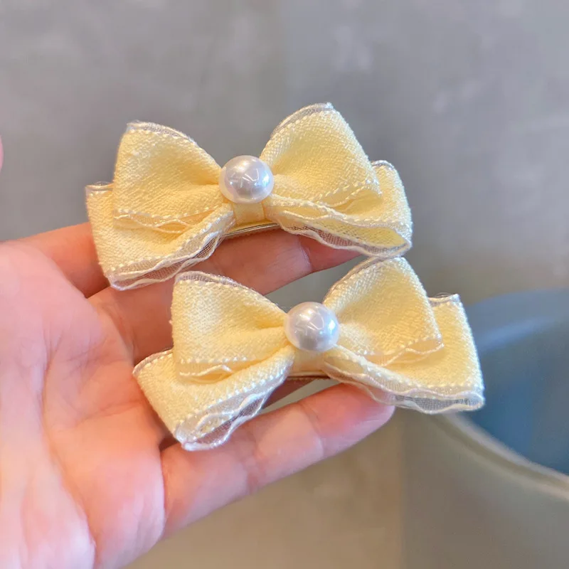 48 Pcs/Lot Lace Trim Ribbon Bow Hair Clips With Pearl Center For Kids Girls Hair Accessories view 4