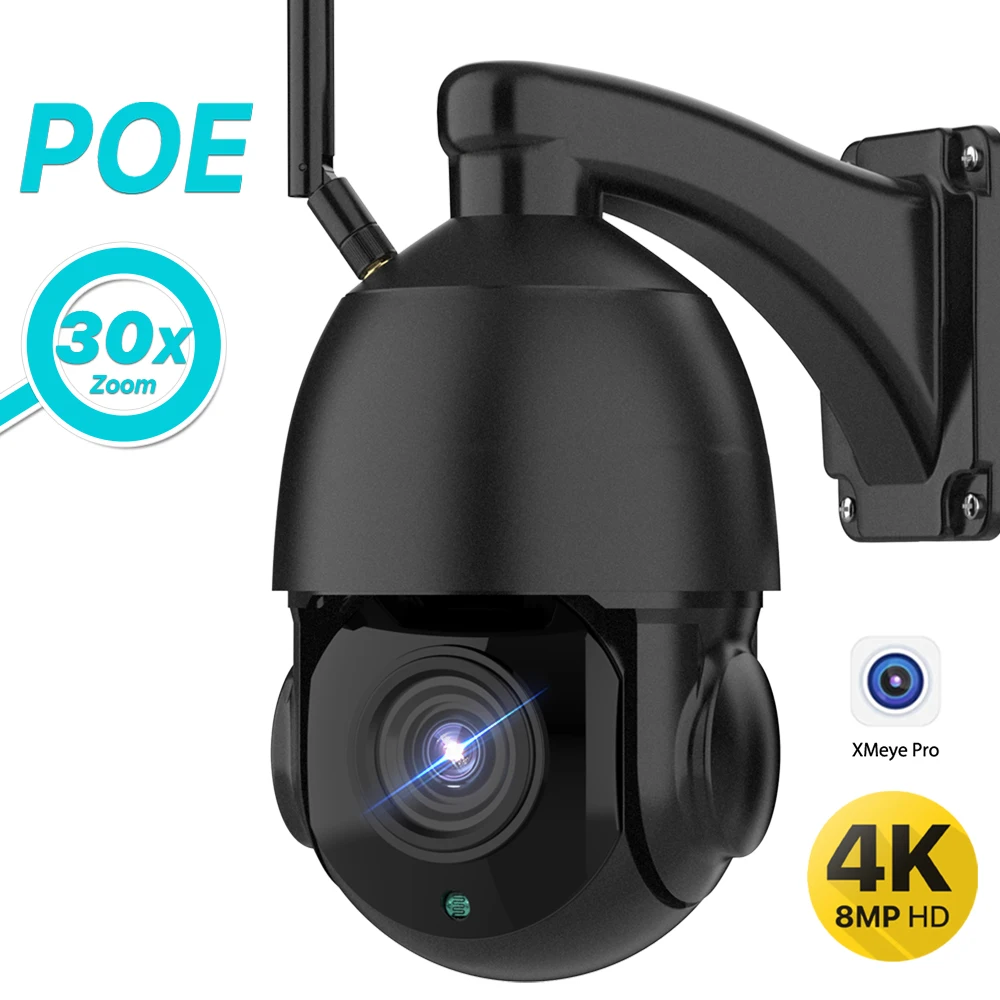 8MP 4K HD POE PTZ IP Camera Outdoor 30X Optical Zoom Camera Auto Tracking Video Surveillance CCTV Cam IP66 Waterproof XMeye P2P