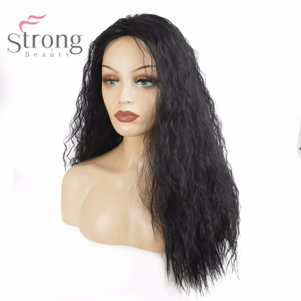 StrongBeauty của Phụ Nữ Tổng Hợp Không Nắp Wig 24 "Đen Dài Mái Tóc Xoăn Tự Nhiên Tóc Giả Nhiệt Sợi Kháng