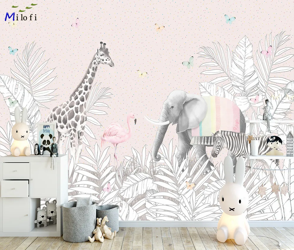 Milofi custom 3D large wallpaper mural hand-painted Nordic forest small animal kindergarten jungle sticker background wall