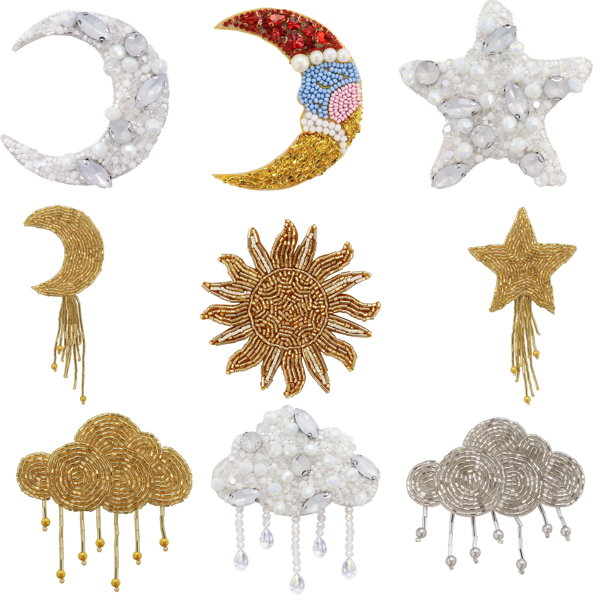 Beaded Snake Moon Star Cloud Finge Patches DIY Rhinestone Applique Repair for Clothes Dress Pants Jeans Hats Bag Embellishment