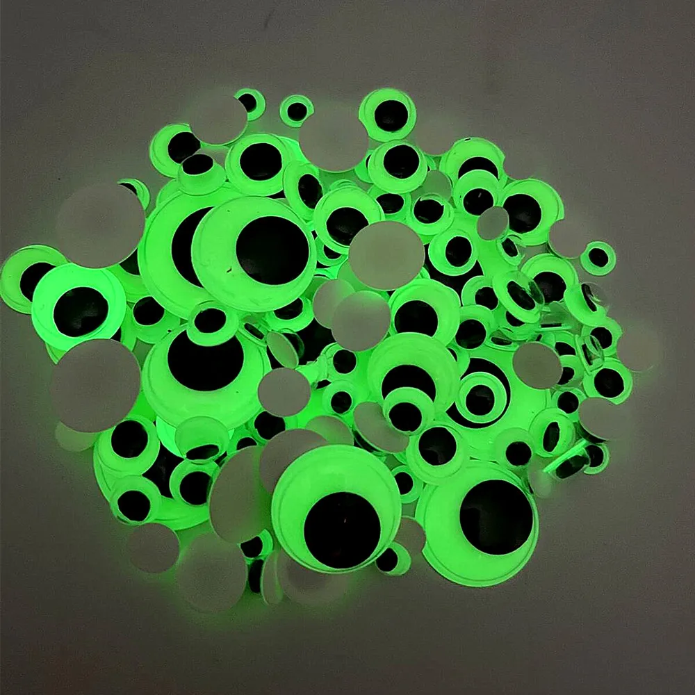 6mm-25mm Glow in The Dark Wiggle Googly Eyes Self Adhesive Plastic Green Sticker Luminous Eyes for DIY Crafts Halloween Decor