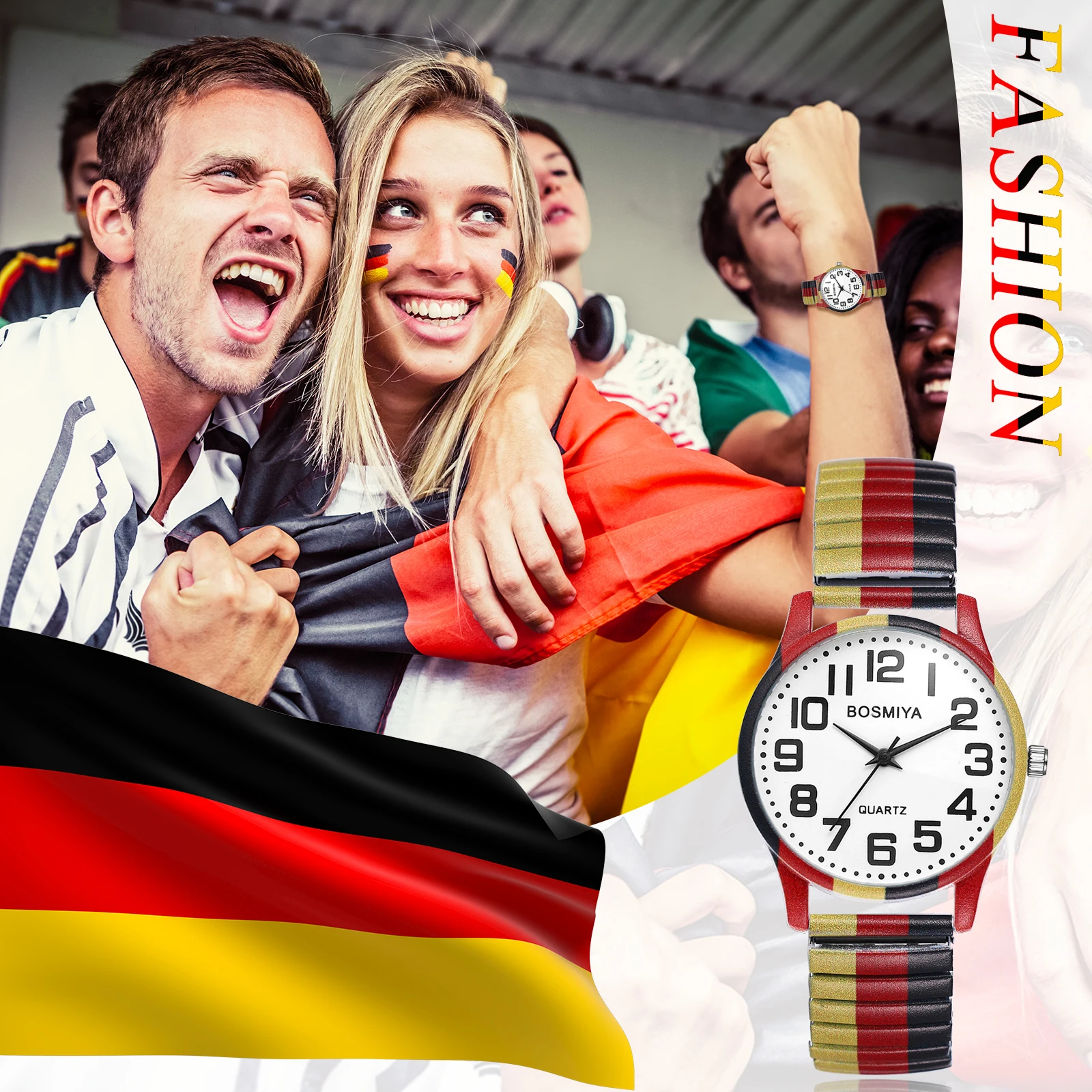 LANCARDO 쿼츠 시계 읽기 쉬운 고화질 아랍어 대형 디지털 다이얼 탄성 밴드 시계 남성용 및 여성용 인쇄 시계