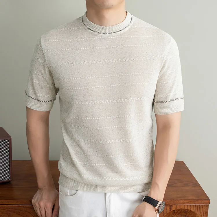 2026 Summer New Tees t-shirt Lyocell fiber 37.1% linen 9.3% Male Short Sleeve Tops Breathable T Shirt