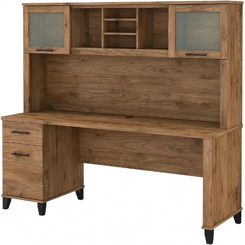 

Furniture Somerset Office Desk with Drawers and Hutch, Fresh Walnut office furniture desk table