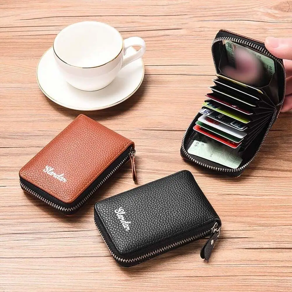 

New PU Card Bag Zipper Solid Color ID Card Holder Waterproof Short Coin Pouch Women