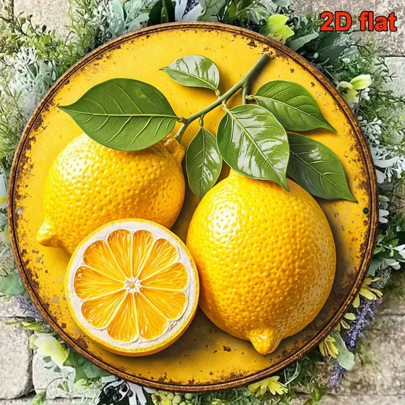 CIFBUY Vintage Lemon Round Aluminum Wall Art Waterproof Rustproof Metal Decor for Kitchen Cafe Restaurant Home Man Cave