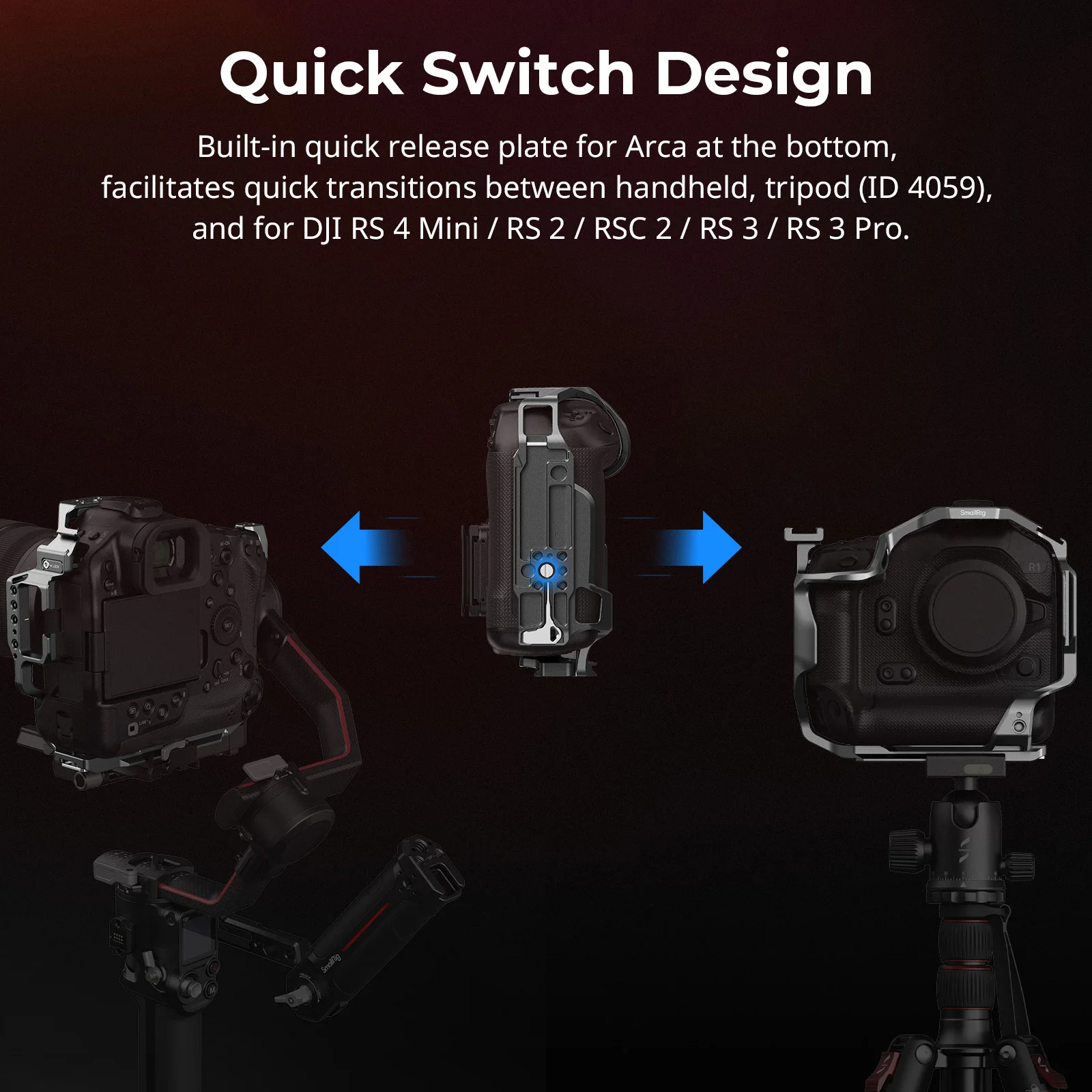 قفص SmallRig 5413 للحذاء البارد القابل للفصل Canon EOS R1، إصدار سريع مدمج من Arca-Swiss لـ DJI Gimbal