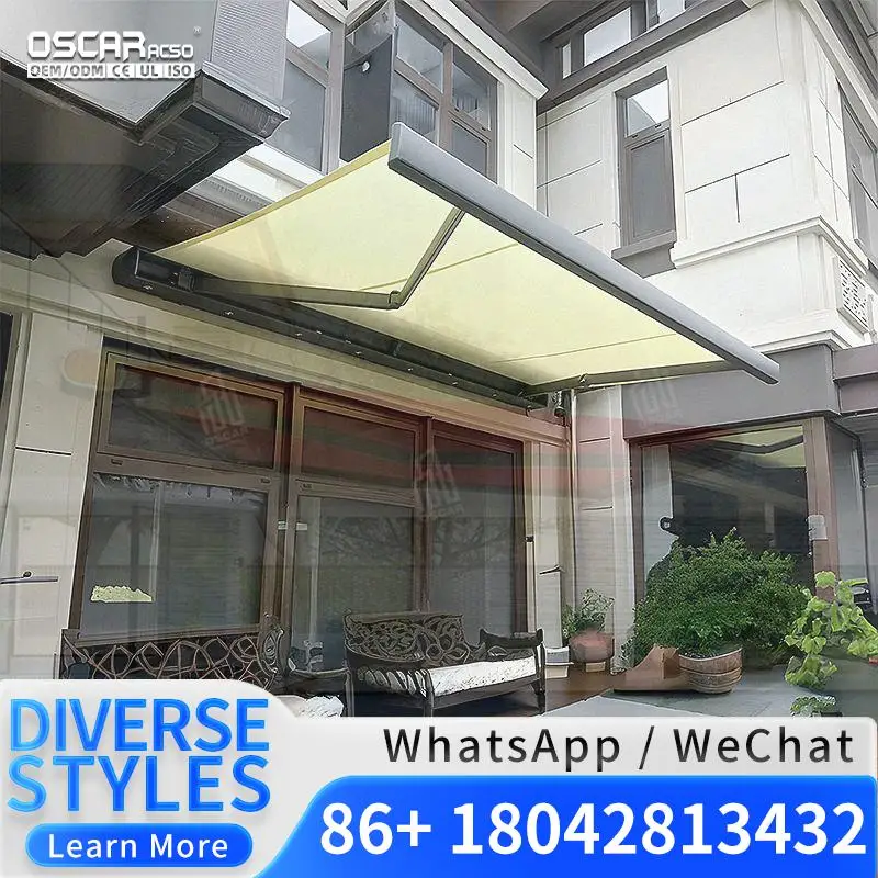 Full Cassette Folding Arm Motorized Waterproof Shade Remote Control for Luxury Backyard Balcony Retractable Awning