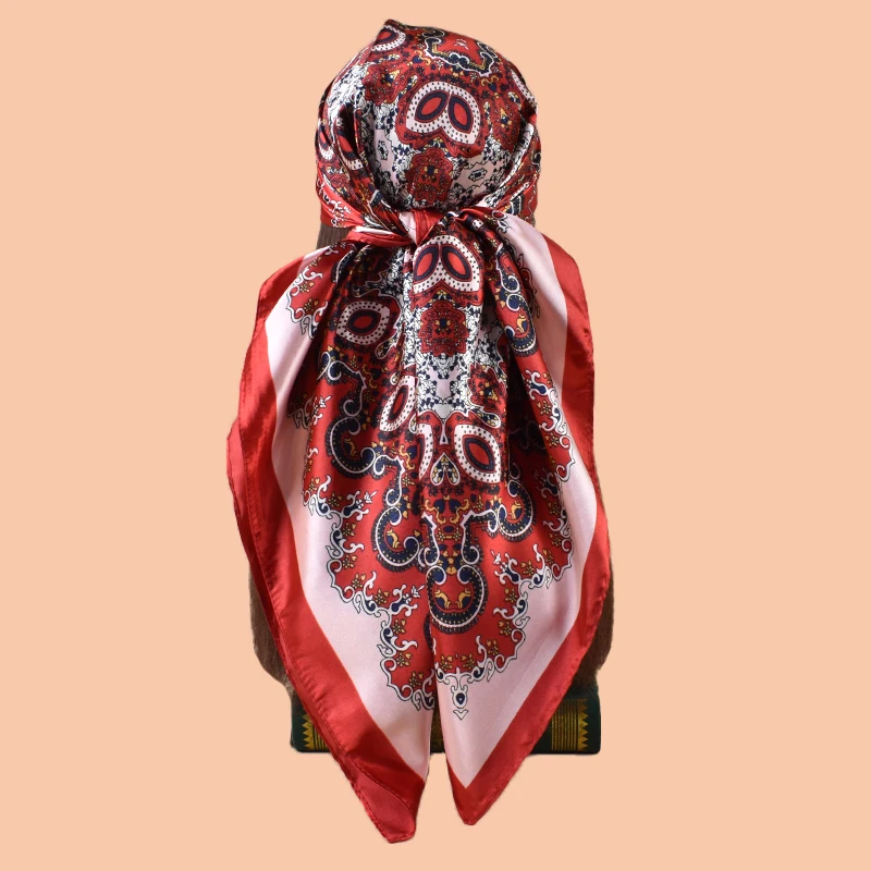 1 Stück beigefarbener Schal mit Vintage-Print für Damen, weich und elegant, geeignet für alle Jahreszeiten, vielseitiger quadratischer Schal kann als Headsca verwendet werden