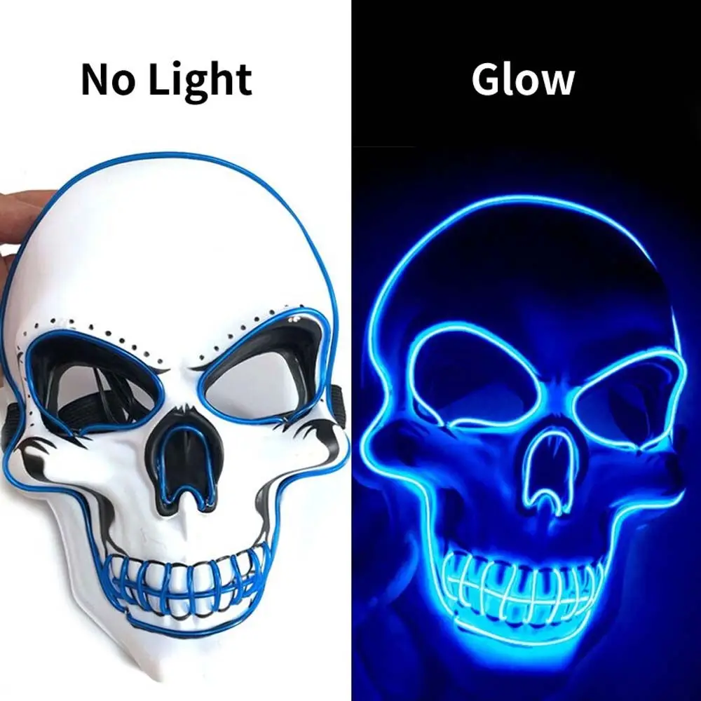 LED Flash Light Up Mask Party อุปกรณ์เสริมฮาโลวีนคอสเพลย์หน้ากากกะโหลกศีรษะสีขาวฮาโลวีน Skull Mask หน้ากากส่องสว่าง Skull หมวกนิรภัย