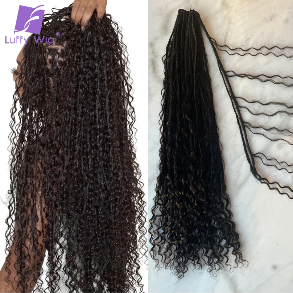 Trenzas sin nudos Bohemias de ganchillo para mujer, cabello humano con rizos, trenzado sintético, cabello humano preondulado, peluca LuffyWig