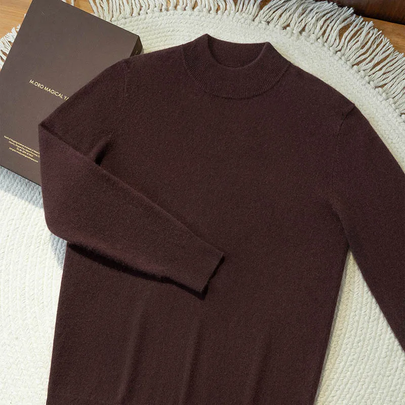 

Элитный мужской свитер из 100% кашемира, осенне-зимний, с воротником-стойкой, длинным рукавом, пуловер, смарт-кэжуал, плотный, теплый, кашемировый трикотаж