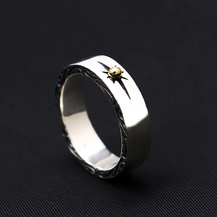 Anillo de rayos solares personalizado retro de plata pura S925, anillo tailandés de plata para hombre y mujer, anillo de moda.