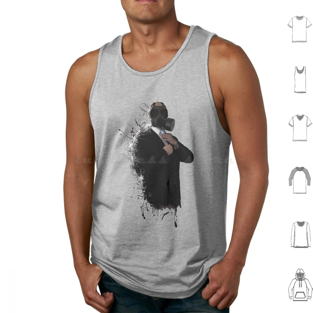 Dissolution Of Man Tank Tops Print Cotton Gas Gasmask Man Style Cool Business Suit Tie Dissolve Dissolving Spatter