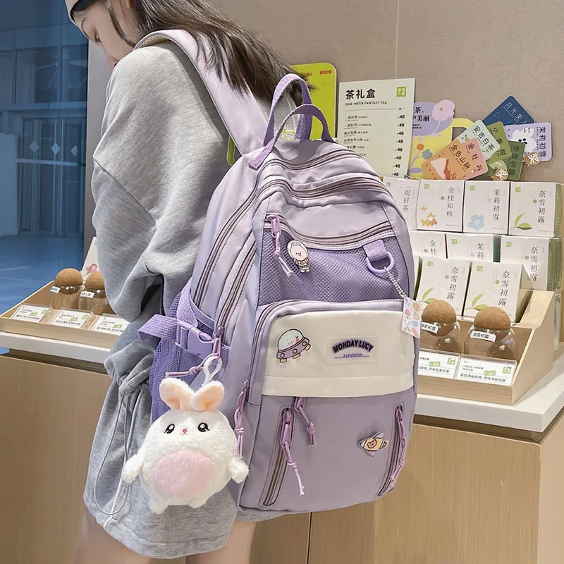 

HOCODO Nylon Waterproof Women Backpack College Style Pure Color Schoolbag For Teenage Girls Cute Casual Travel Backpack Bookbag