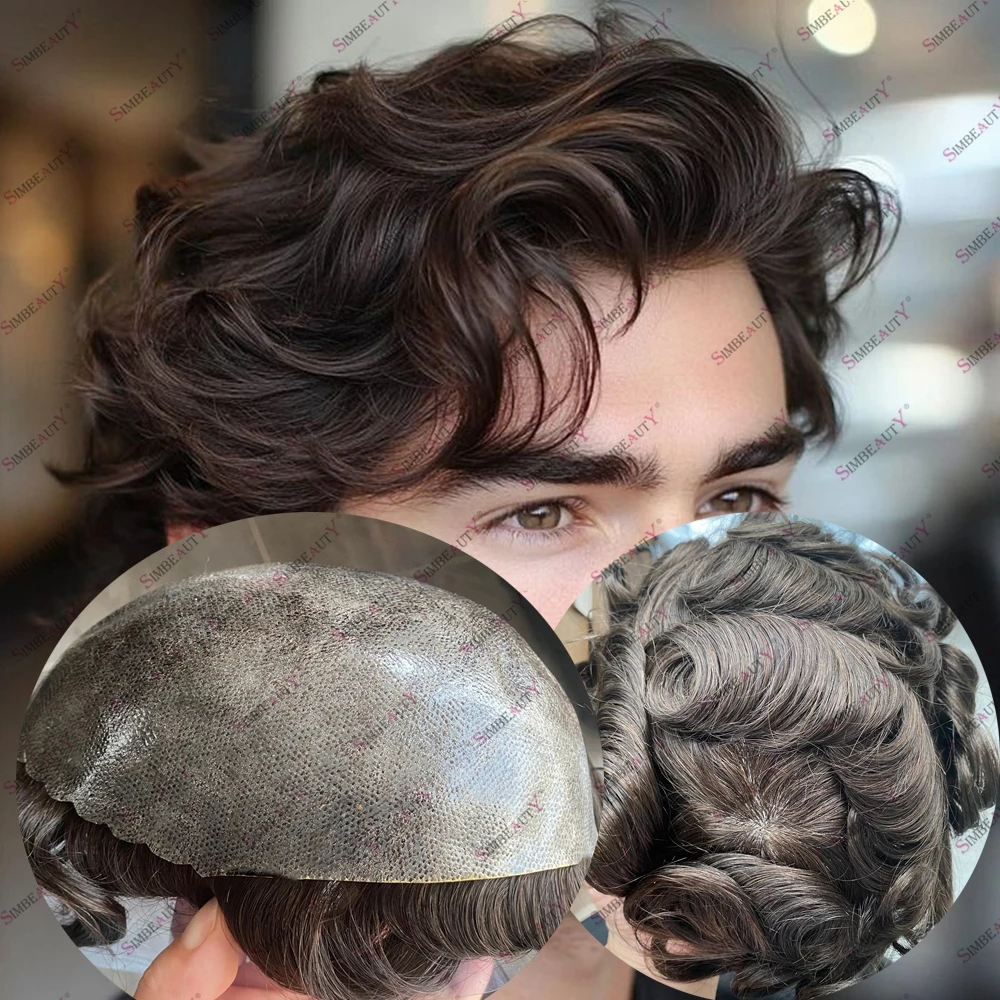 

Мужской парик-система замещения волос 30 мм, волнистый, коричневый, из натуральных волос, на прочной силиконовой полиуретановой основе, протез для волос 4 # 2 # 1B30 Черно-серый парик