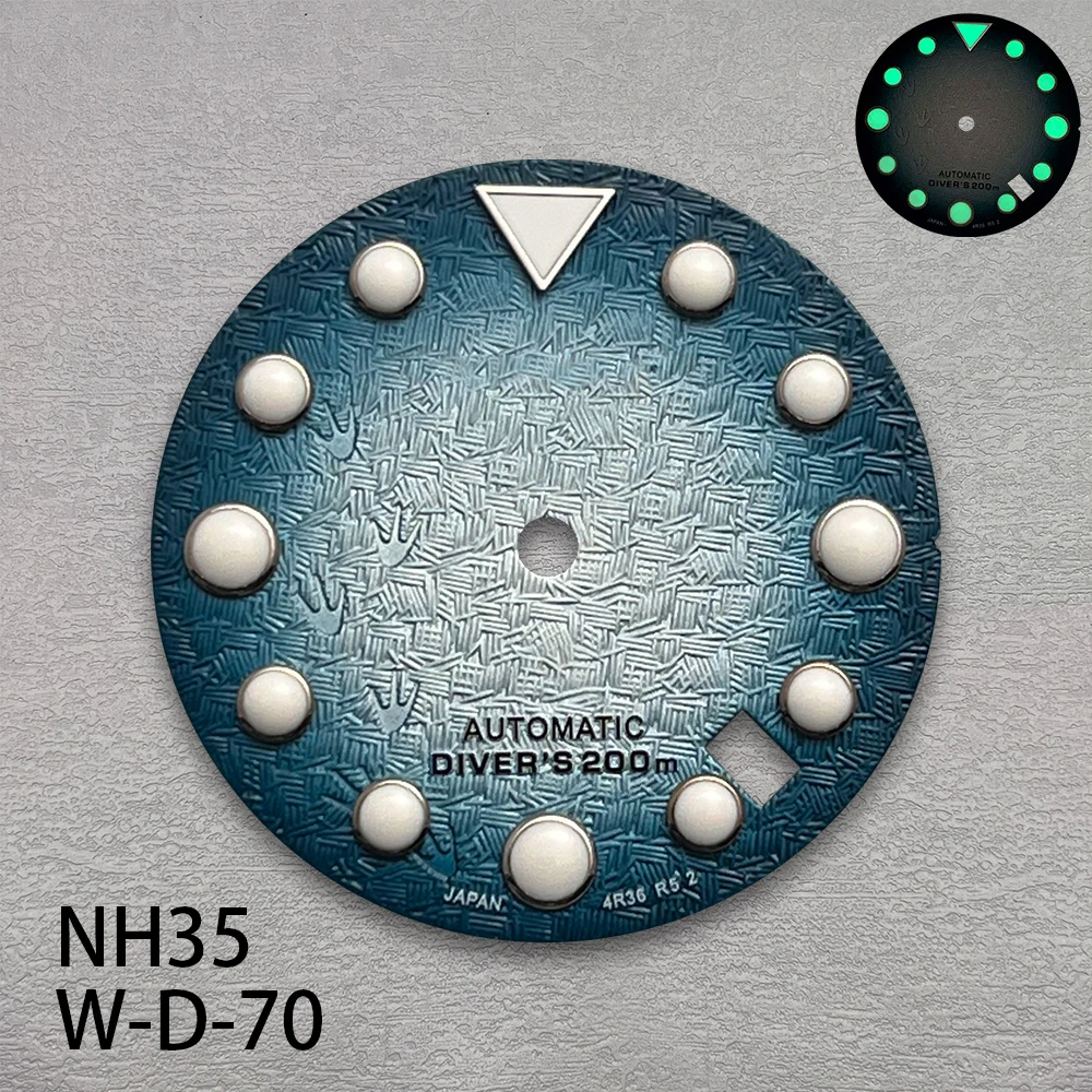 High Quality 28.5mm S Logo NH35 Dial 3D Footprints Dial Fit NH35 Movement C3 Green Luminous SKX007/SUB Dial NH35 Accessories