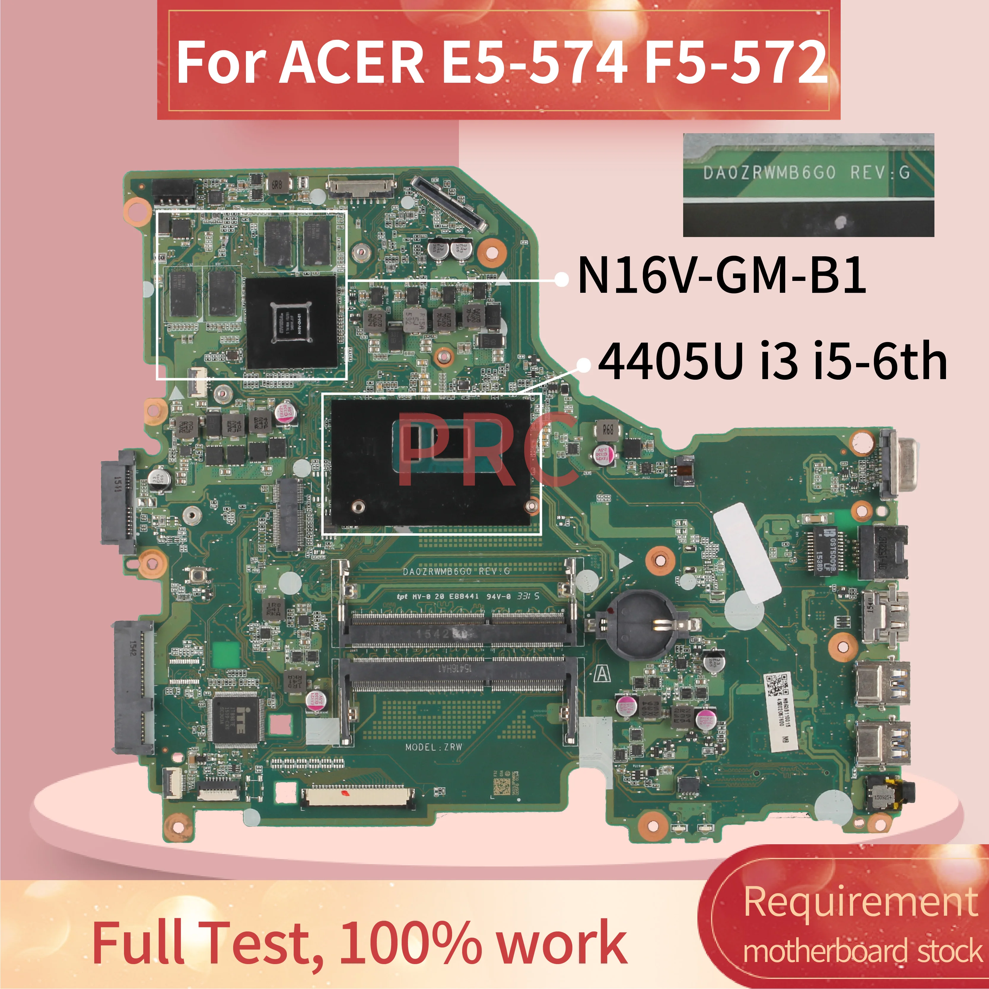 Placa base para portátil ACER Aspire E5-574, F5-572, DA0ZRWMB6G0, Pentium i3, i5, 920M, N16V-GM-B1, NBVBB110016, DDR3