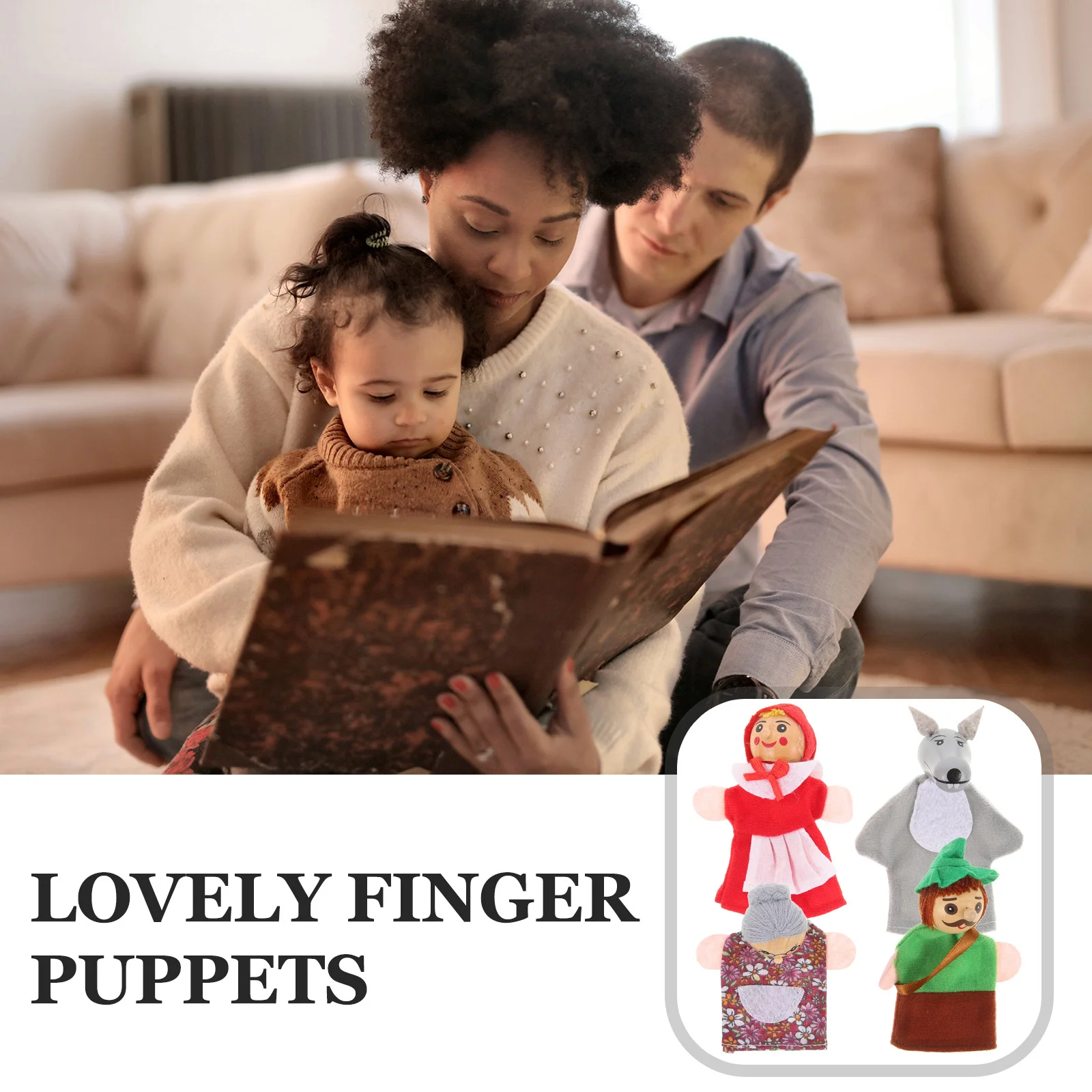 4 Pcs Wooden Animal Finger Puppets Kids Toddler Story Telling Toys Cute Cartoon Hand Puppet Set for Children Games Parties Gifts