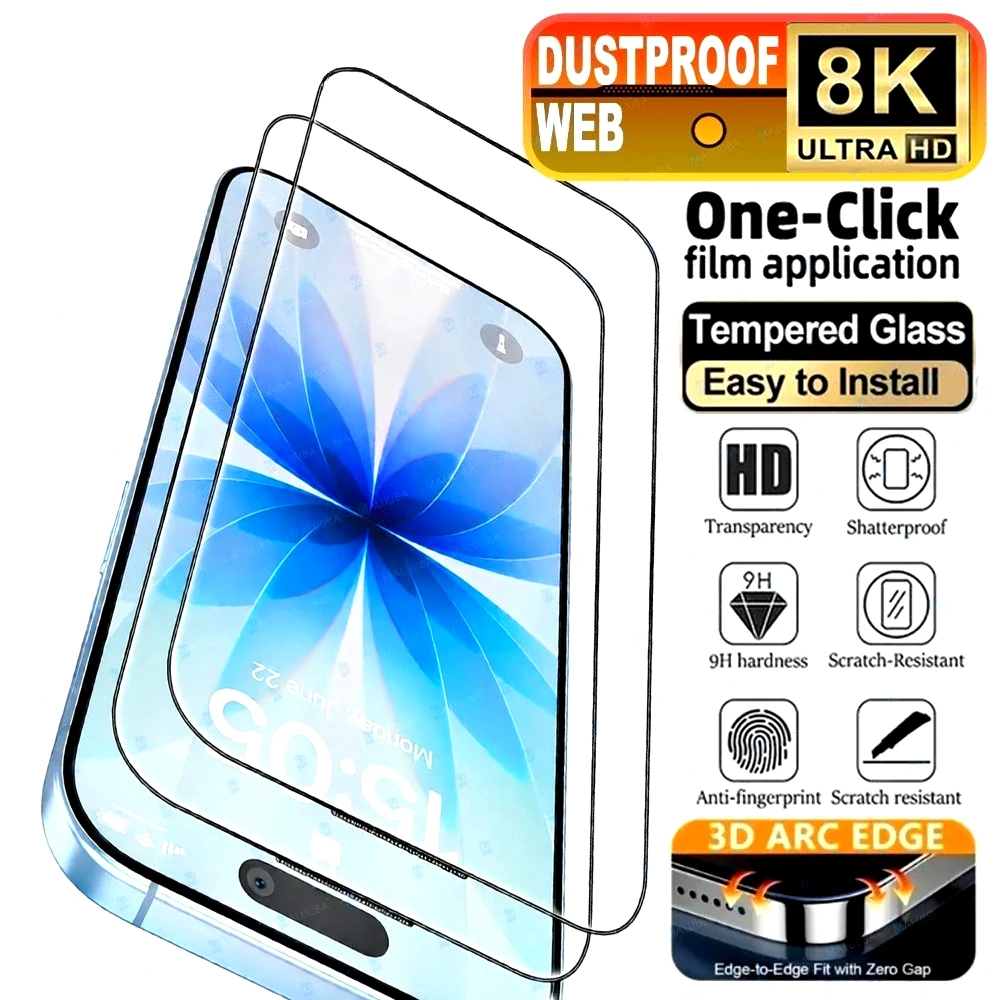 

2Pcs Ultra Clear Screen Protectors for iPhone 17 16 15 14 Pro Max 13 12 11 Pro Air 16 15 14 Plus Anti-Scratch Protection Glass