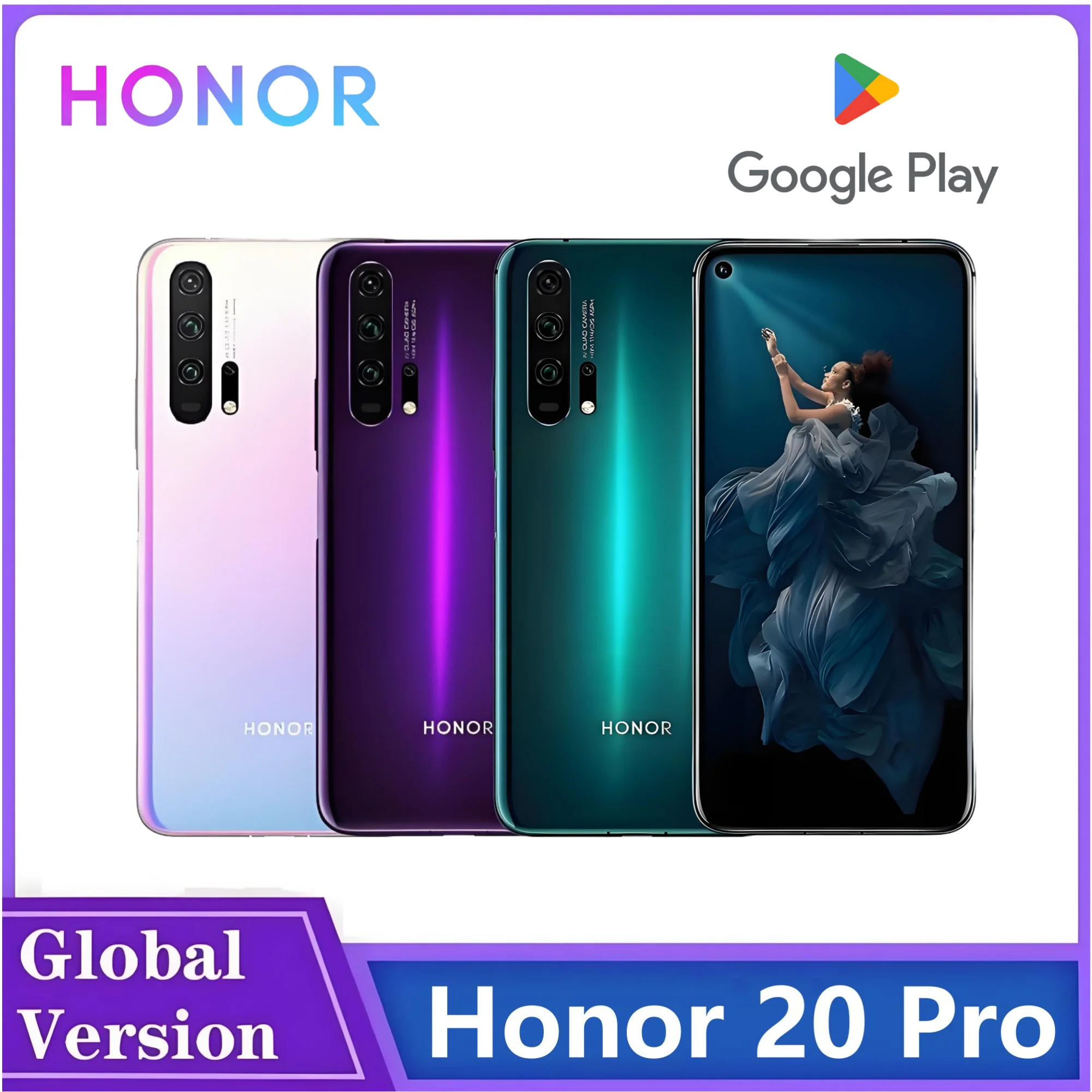 HONOR 20 Pro,Smartphone Android,6.26 inch,8+256GB ROM,Dual SIM,Mobile phones,Google Play Store,48MP,4G Network,Cellphones