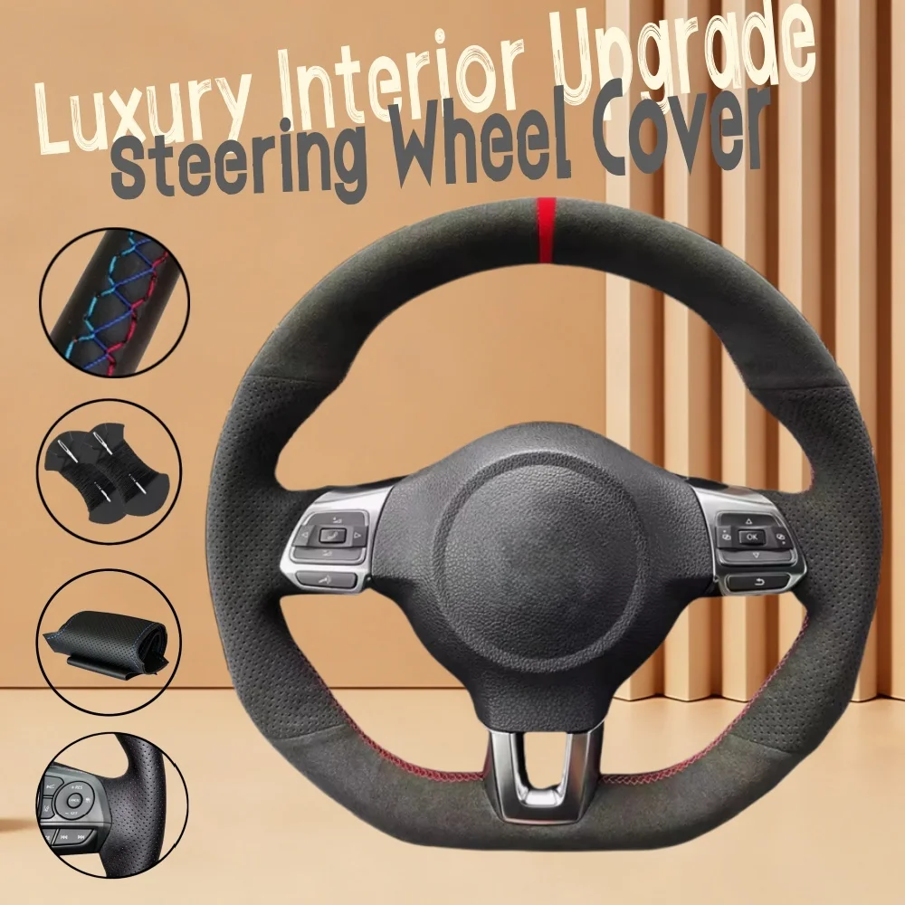 

Customize Soft Suede Leather Car Steering Wheel Cover MK6 Scirocco R Passat CC R-Line Steering Wrap Cover For Volkswagen Polo