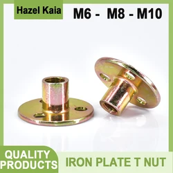 5PCS Carbon Steel Iron Plate Nut M6 M8 M10 Sofa Foot Lock Zinc Plat Flange Three-hole Coupl Thread Furniture Accessory Fastener