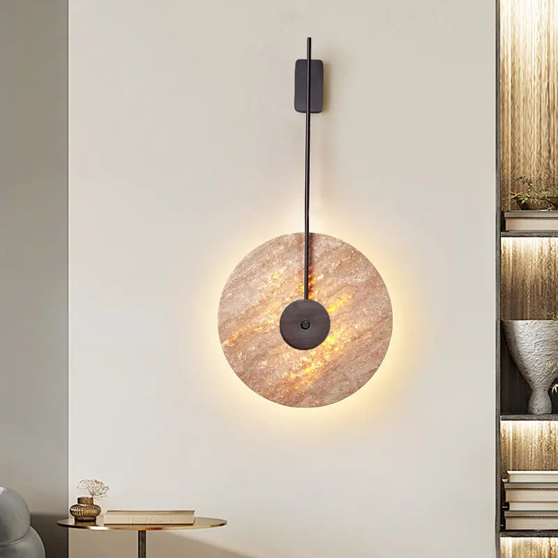 Lampa ścienna Wabi Sabi z żółtego trawertynu, kinkiet LED z kamienia jaskiniowego do salonu, tła TV, sypialni, przy łóżku, dekoracja domu
