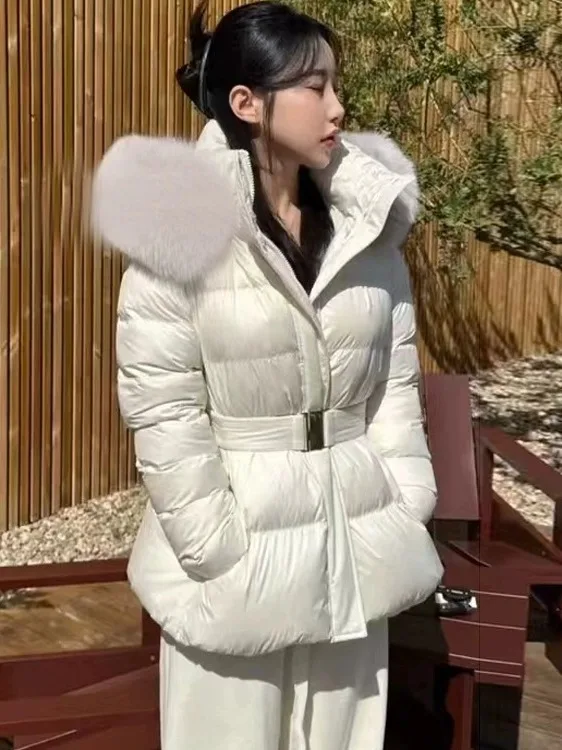 

Chic Quilted Cotton Jaet Women's Winter Faion Slimming Warmth Fur Collar Waist-Cinching Hooded Outerwear