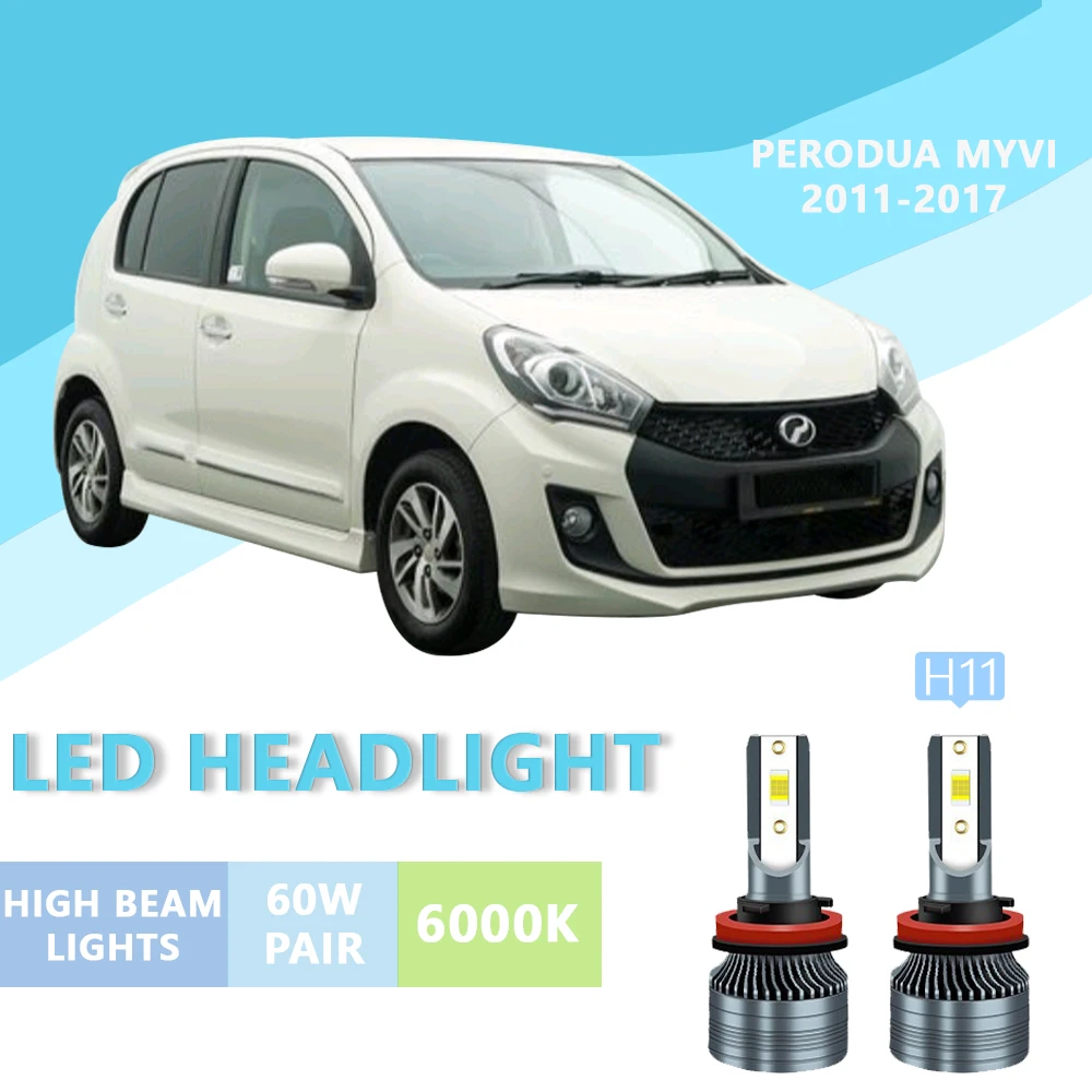 

2PCS FOR Perodua MYVI 2011-2017 6000k H11 Super Bright Hi/Lo Beam Headlamp Lampu LED Headlight Bulb White Light