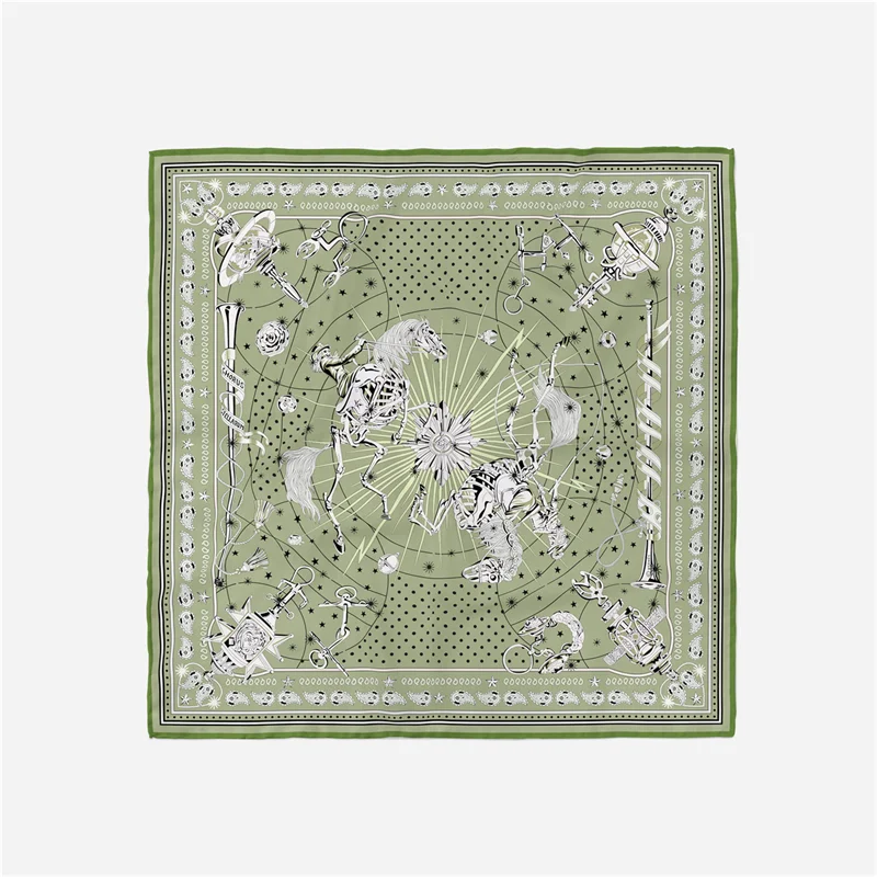 53 سنتيمتر المرأة وشاح تصميم العلامة التجارية الفاخرة جوقة النجوم حك وشاح حريري موضة الحجاب الشعر مربع وشاح منديل للسيدات #5