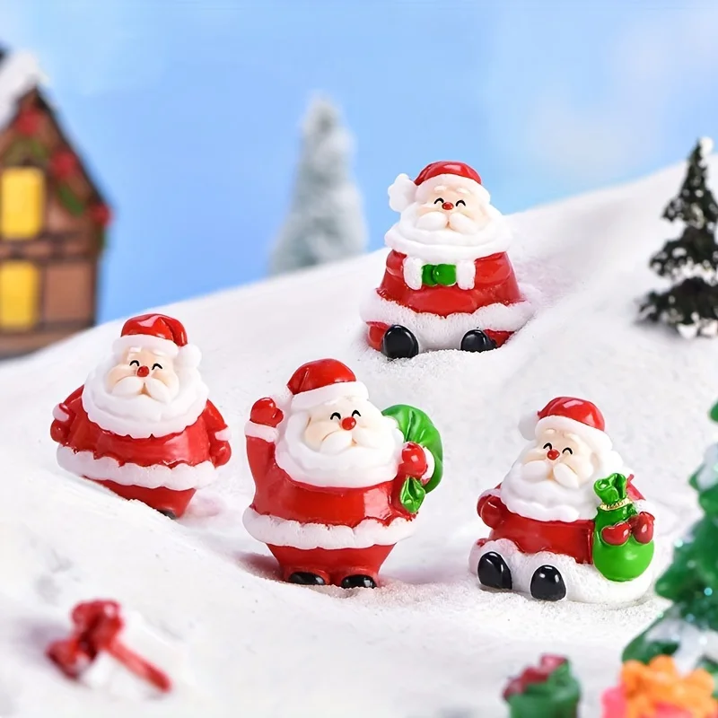 Mini DIY Resin Christmas Santa Snowman Figurine Micro Landscape Model Miniature Garden Figurine New Year Home Ornament Decor