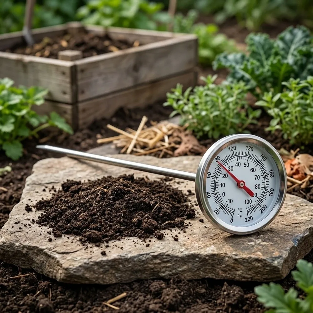 Compost Soil Thermometer Made of Stainless Steel for Accurate Temperature Tracking from 0 to 120 Degrees or Fahrenheit