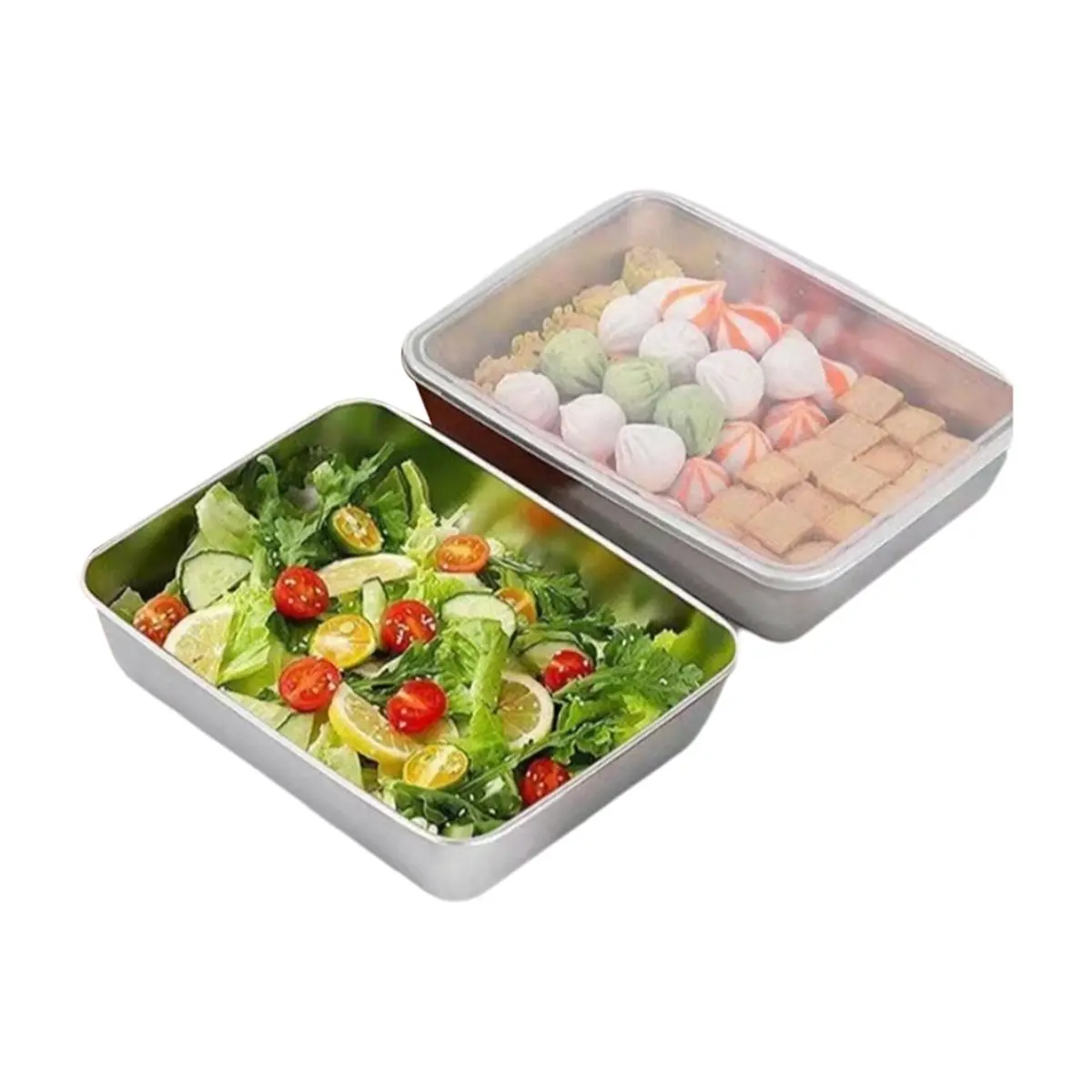 2026 Trend Stainless Steel Rectangular Food Storage Pan with Lid for Lunch