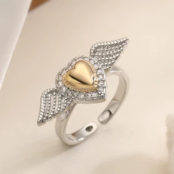 NEWBUY Fashion Silver Color Heart Wing Design Rings For Women Shiny AAA CZ Inlay Copper Wedding Jewelry