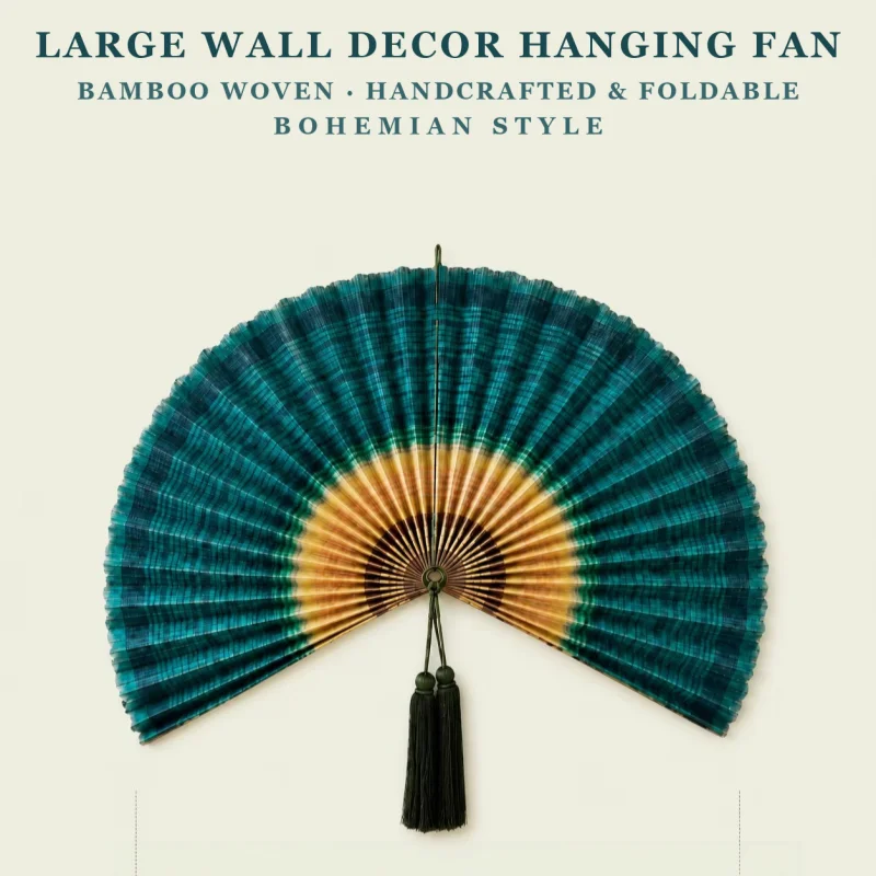 Vintage Handwoven Bamboo Wall Fan Striped Decorative Tassel Natural Art for Entryway Bedroom Apartment Wall Decor