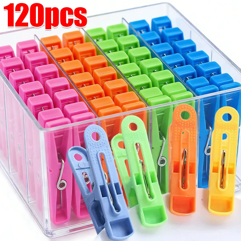 20/120pcs Portable Color Clothes Pegs Plastic Clothespins Pegs Laundry Household Clothespins Socks Underwear Drying Rack Holder