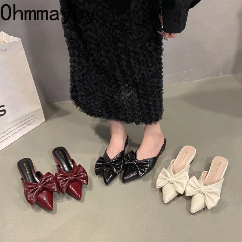 

Дизайнерские женские шлепанцы с узлом-бабочкой, модные шлепанцы с закрытым носком, элегантные вечерние туфли на толстом каблуке, весенняя обувь 2026, весенняя обувь