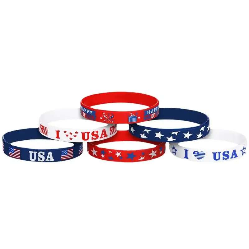 4th of July Patriotic Bracelets Patriotic Wristband 6pcs American Flag Red White and Blue Memorial Day Bracelets for Party