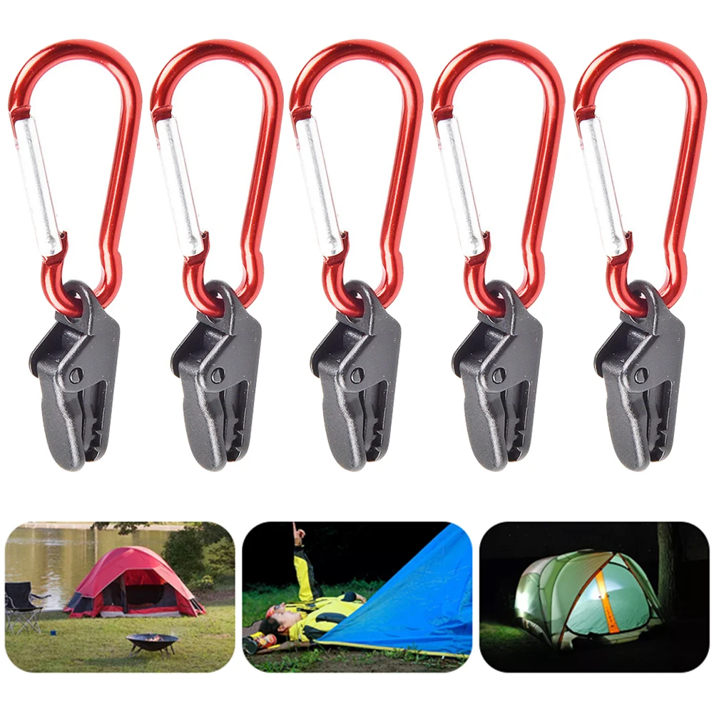 5PCS Windproof Clamp Portable Tent Awning Fixing Clamp Grip with Carabiner Hook Outdoor Hiking Camping Tarpaulin Wind Rope Clips