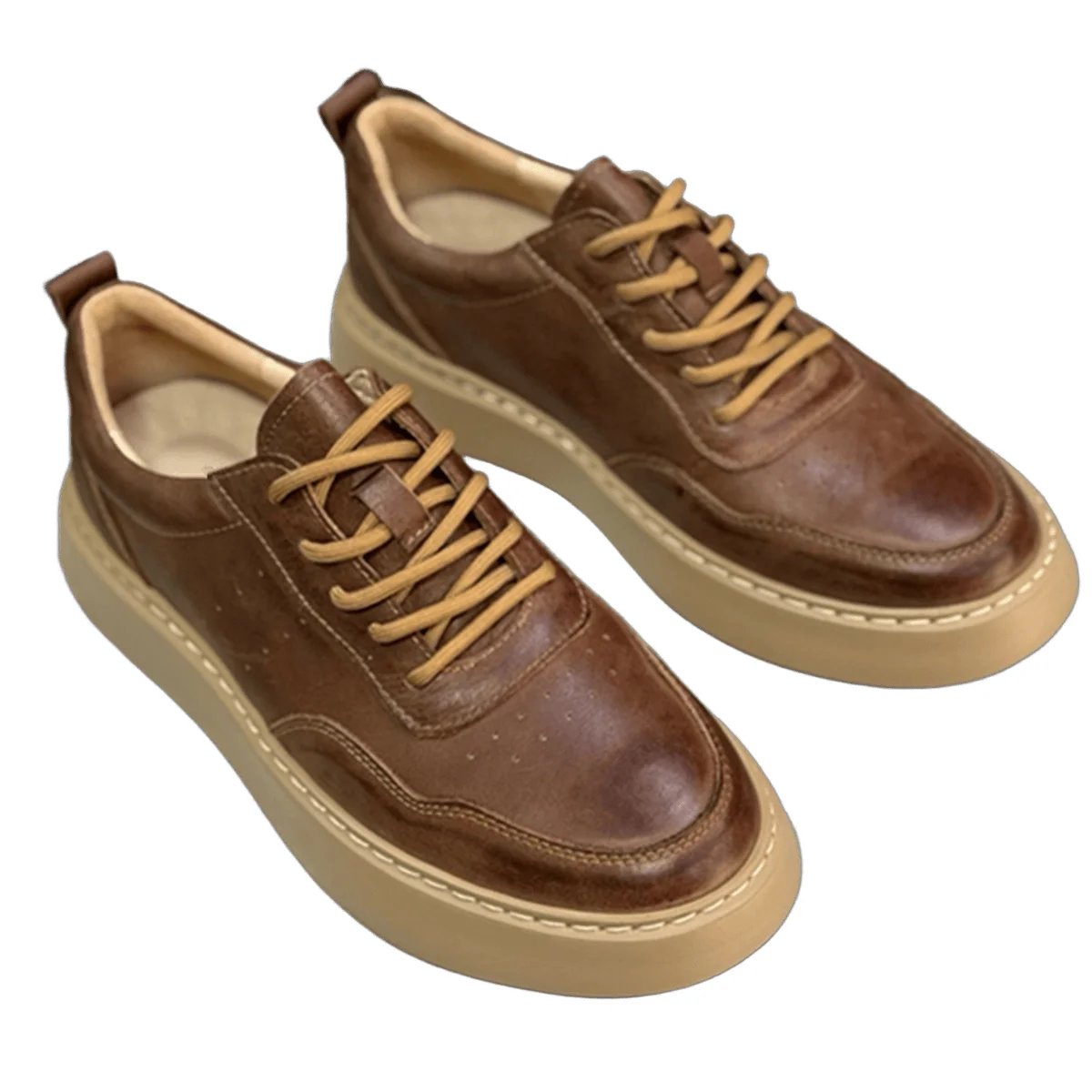 

Withered British Fashion Retro Leather Sneakers Shoes Top Quality Comfortable Breathable Business Casual Shoes For Men