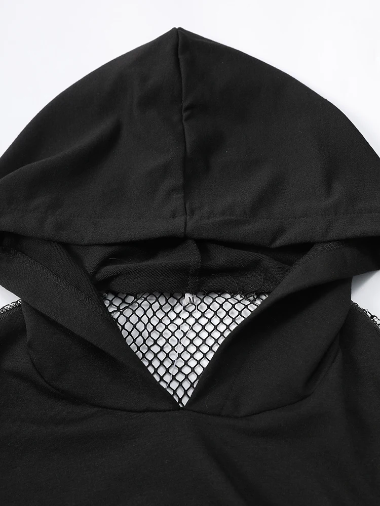 [EAM] Black Grid Hollow Out Big Size Casual Sweatshirt New Hooded Long Sleeve Women Fashion Tide Spring Autumn 2026 CPG6782
