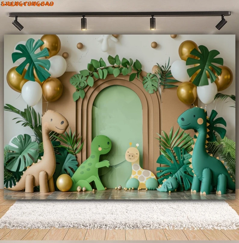Фон для фотосъемки сафари в джунглях, дикие животные, воздушные шары, новорожденный ребенок, первый день рождения, вечеринка, торт, разбивающий фон, реквизит для фотостудии