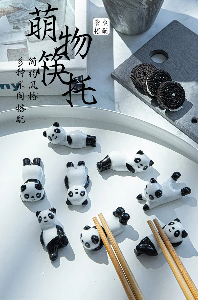 8 PCS Ceramic Chopsticks Stand Holder Panda Cute Lying Sitting Smiling Face