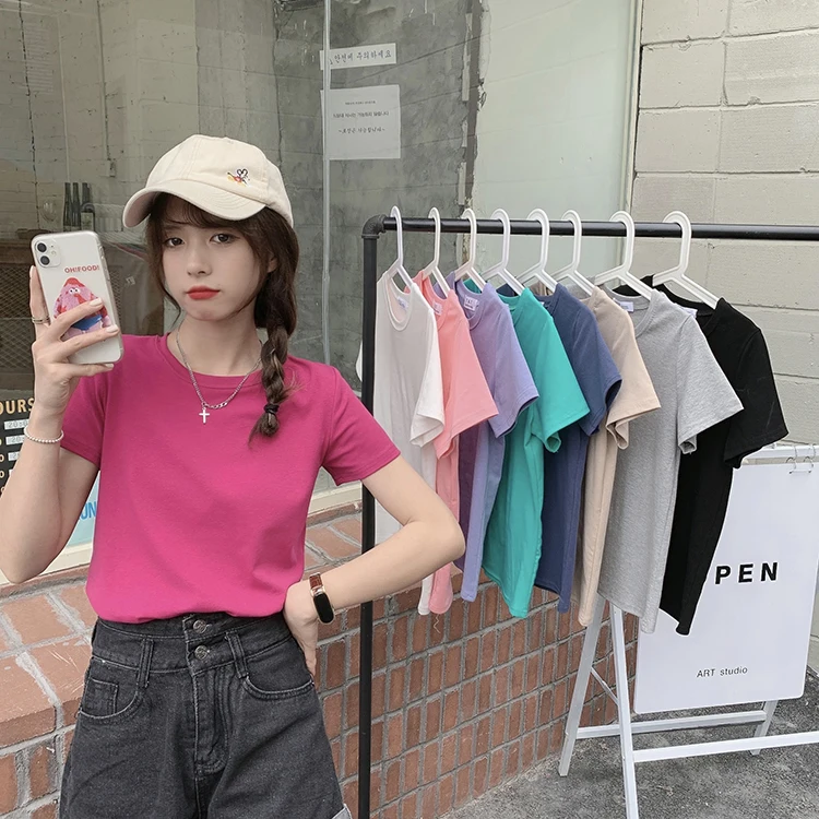 

Невосстанавливающая цветная круглая футболка Ne ort Sve, женский базовый топ, лето 2023, новинка, смесь полиэстера и спандекса