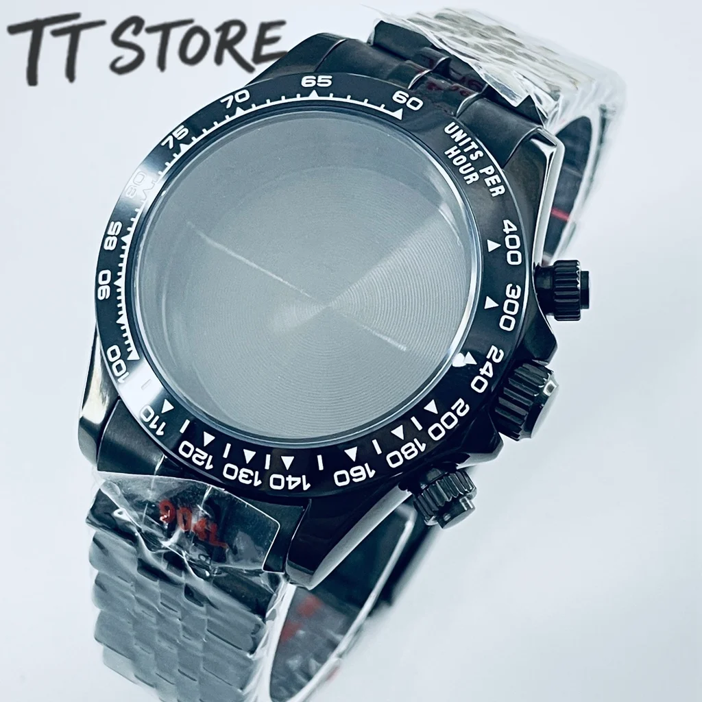 40mm Saphirglas-Uhrengehäuse VK63 VK64 Quarz-Chronograph Zubehör mit Keramik-/Stahl-Lünette und Jubilee-Armband
