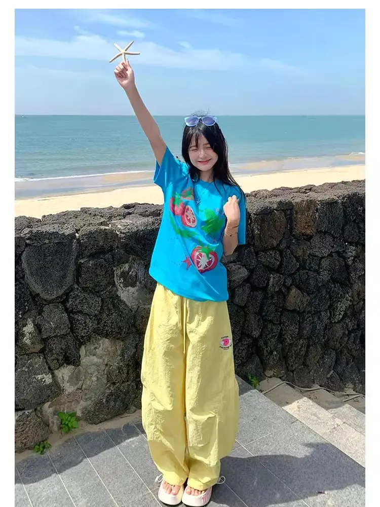 الشابات المرأة دوبان بنطال ذو قصة أرجل واسعة الصيف في الهواء الطلق فضفاض مستقيم قطع كوي جاف رقيقة بناطيل كاجوال Teana الثلوج عالية الخصر