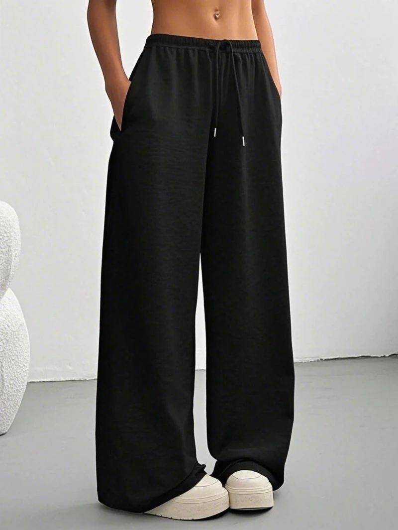 

Women's Casual Solid Color Drawstring Waist Sweatpants Letter Print Pocket Drawstring Sweatpants, Heather Y2K