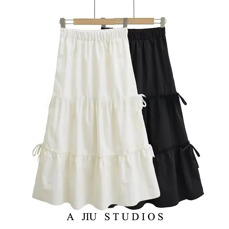 

Sweet Elastic Waist A-Line Cake Skirt Mid-Length Fairy T Girl's Bow Knot Pure Desire Wind Youthful Fairy Skirt
